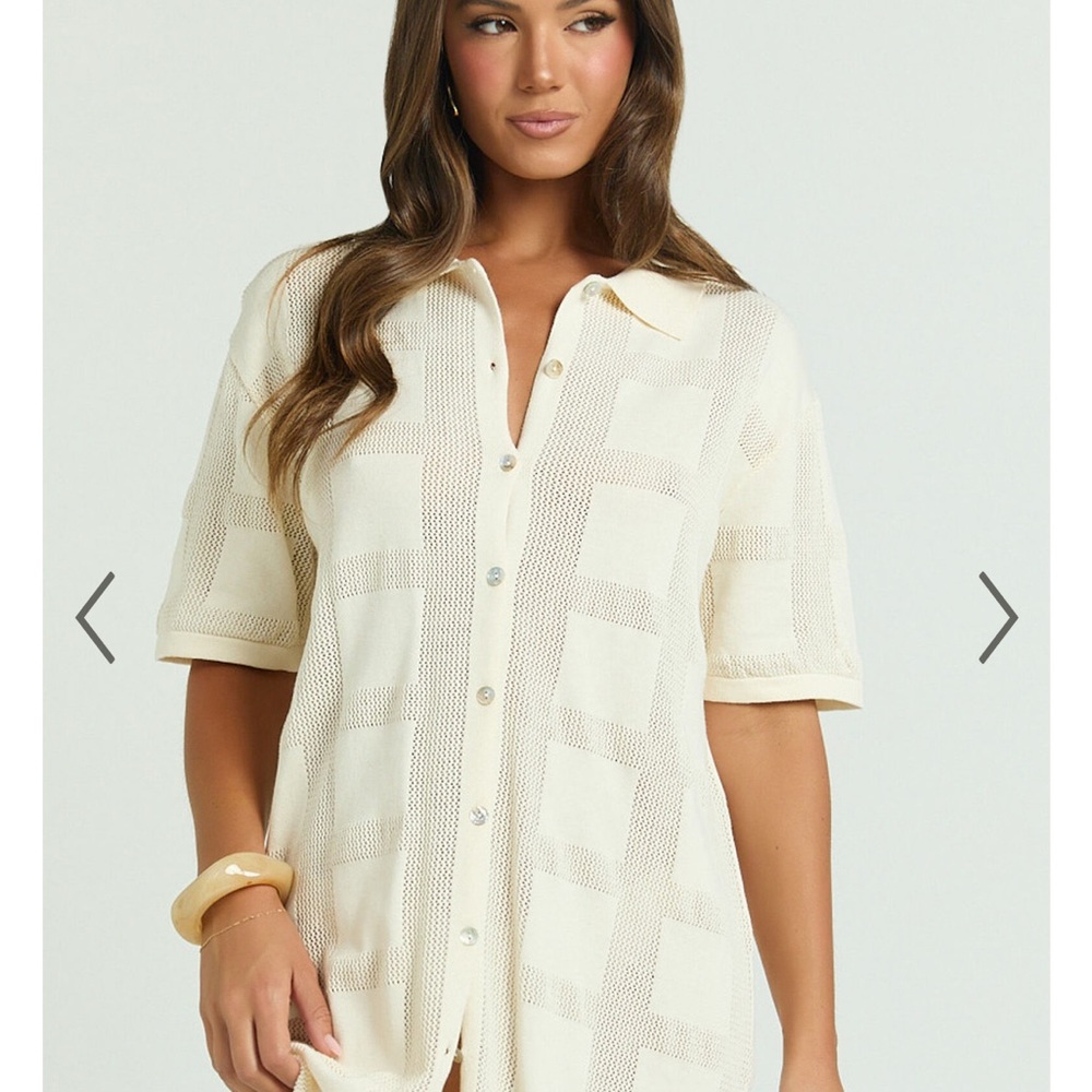 Showpo Cream Textured Button-Down Shirt